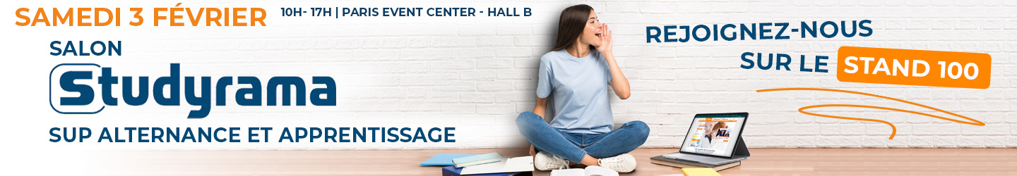 Venez découvrir nos 100 formations scientifique en apprentissage au salon STUDYRAMA le 3 février 2024 à paris